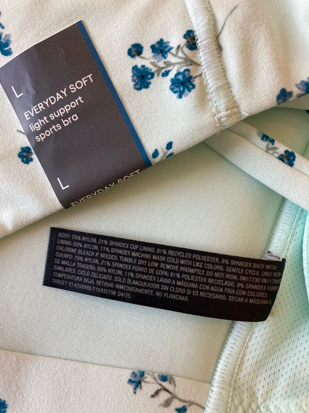 All In Motion Mint Green Floral Double-Strap Support Bra/Crop Top Women Size L - Picture 7 of 11